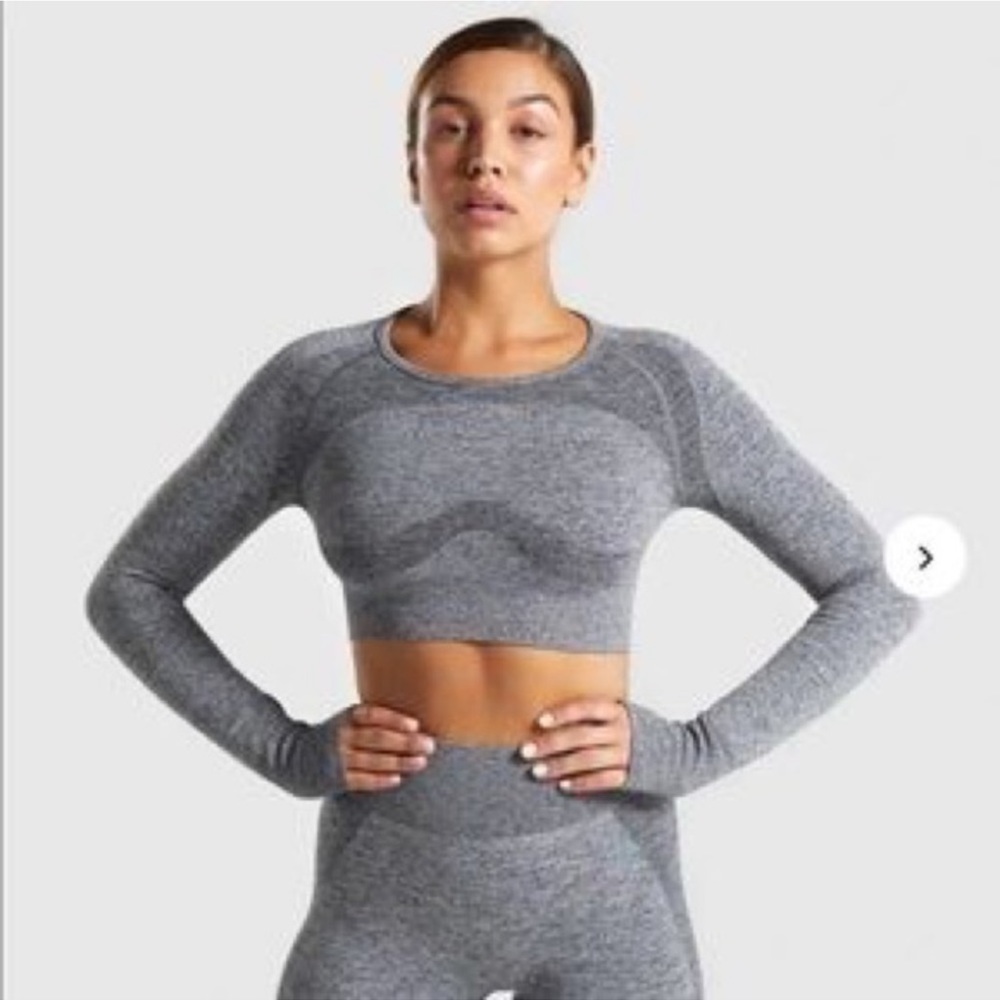 Gymshark Flex Long Sleeve Crop Top in Charcoal Marl/Teal